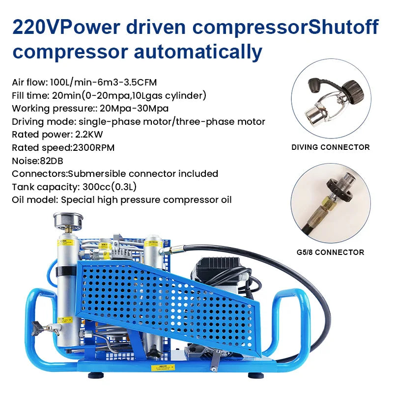 TUXING 4500psi PCP Air Compressor 300Bar Four-stage High Pressure Compressor for Diving Scuba Snorkeling Fire Fighting 100L/min