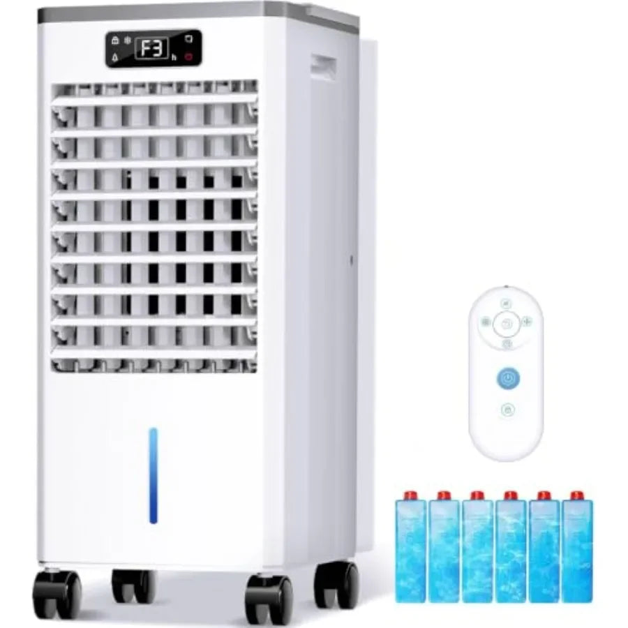 Windowless Portable Air Conditioner for indoor use, plastic housing, white, no-hose evaporative cooling with 3 modes, 3 speeds,