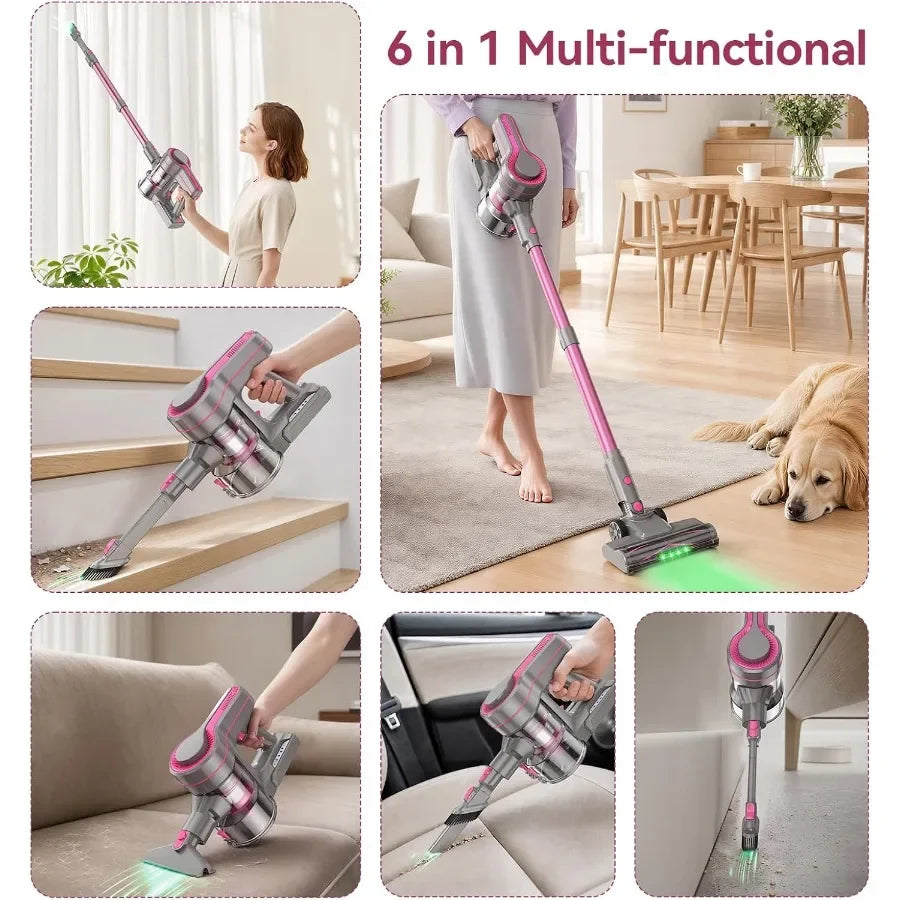 600W/50Kpa Cordless Vacuum Cleaners for Home, 50Mins Stick Vacuum with Self-Standing, Anti-Tangl, Lightweight Wireless Vacuum F