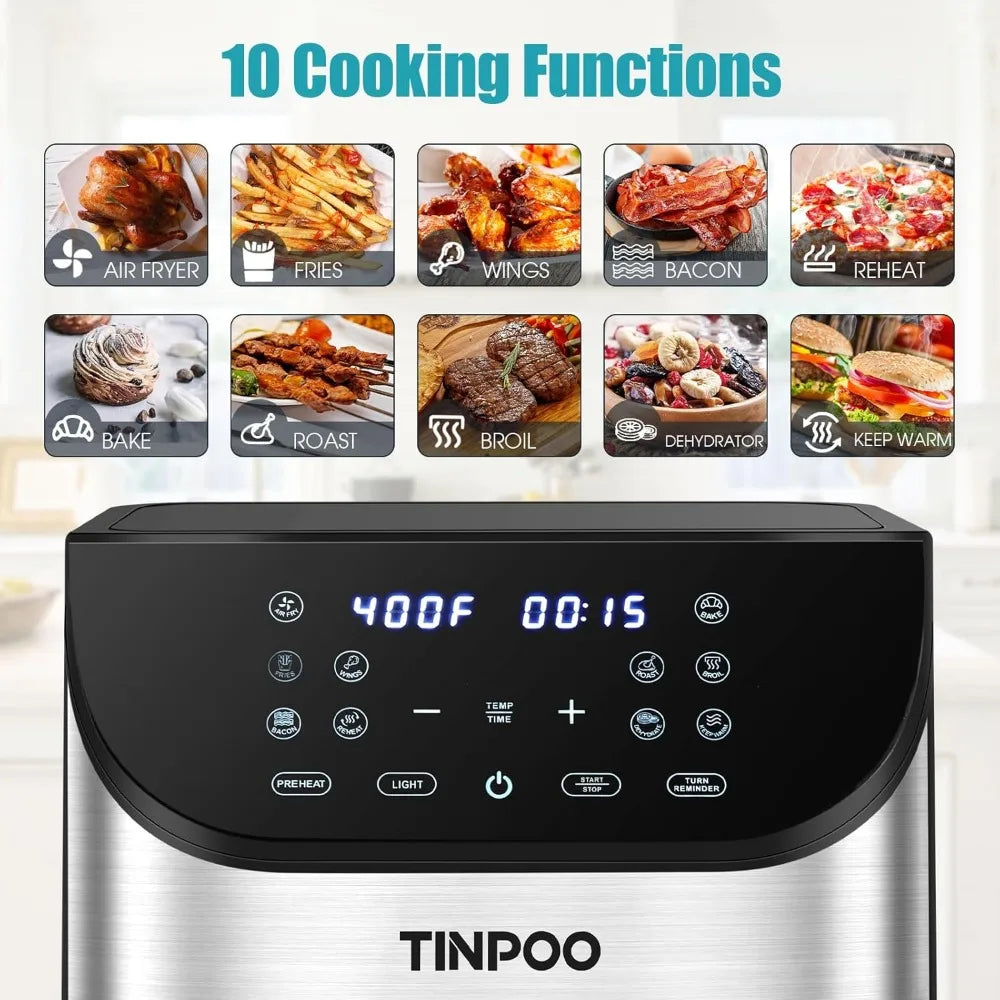 Large Capacity Oilless Air Fryer 1500W with 10 Presets Visible Window Nonstick Basket Healthy Cooking