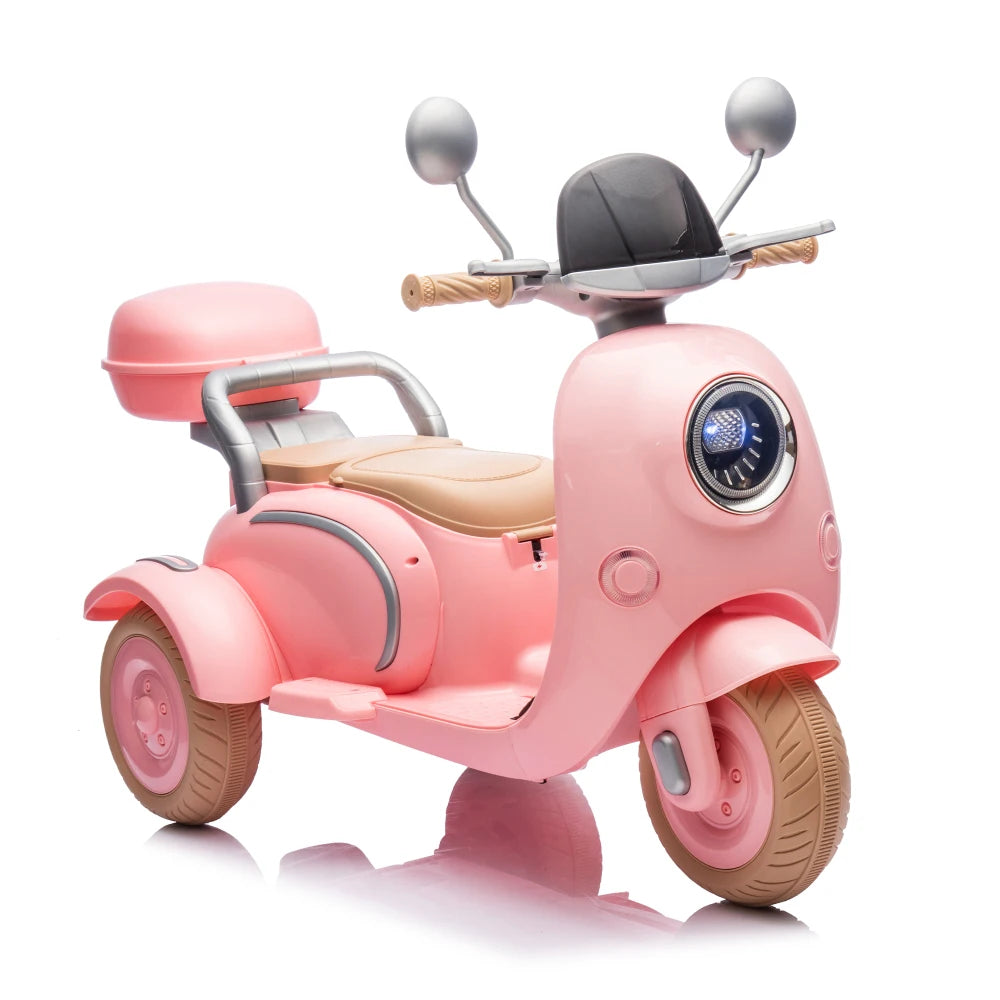 12V Two Motors Kids Ride On Level Up Two-seater Electric Motorcycle, Three-wheel Toy W/Music, Bluetooth, USB, Backseat Flip Adult Seat, Portable Storage Hooks & Oversized Trunk, LED Headlight For Kids 3-6.