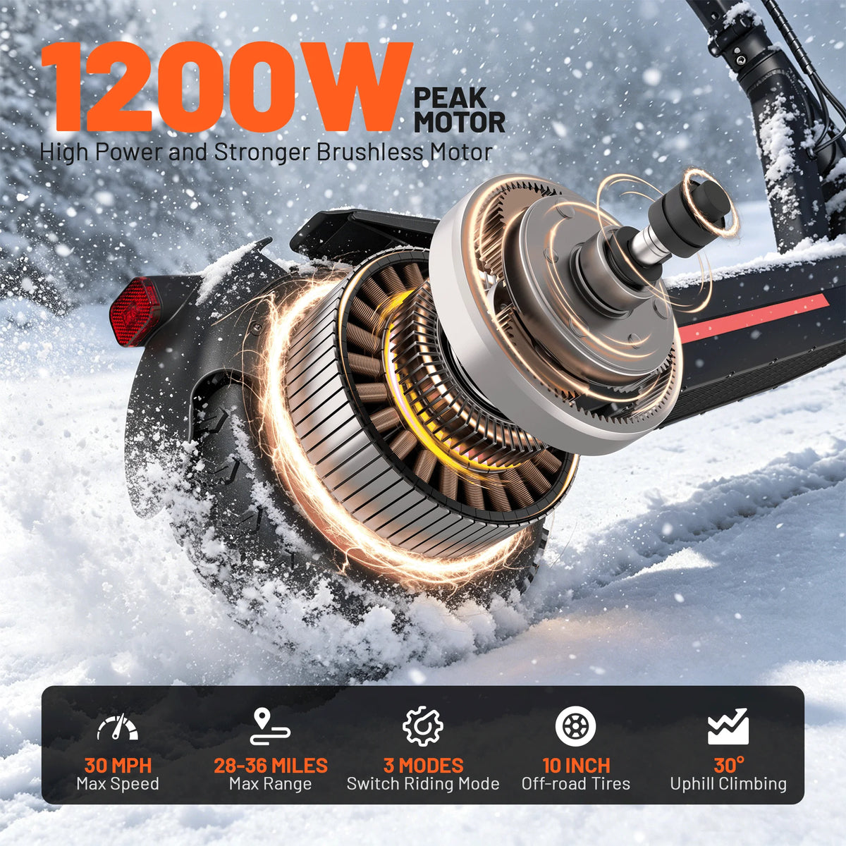 1200W Electric Scooter 10 Inch Folding E Scooter 48V 15Ah Battery Dual Suspension 25KM/H Adult Commuter Scooter