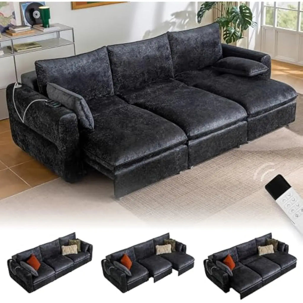 103 Inch Electric Convertible Sofa Bed with One-Touch Remote Control • 3 Adjustable Seating Configurations • 4 Functional Layout
