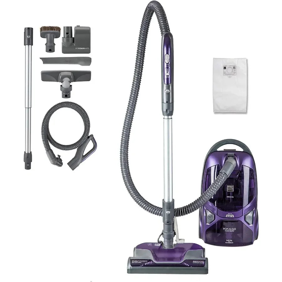 600 Series Pet Friendly Bagged Canister Vacuum Cleaner, Powerful Suction Vacuum for Pet Hair Hard Floors Tile and Carpets Whole Home Cleaning