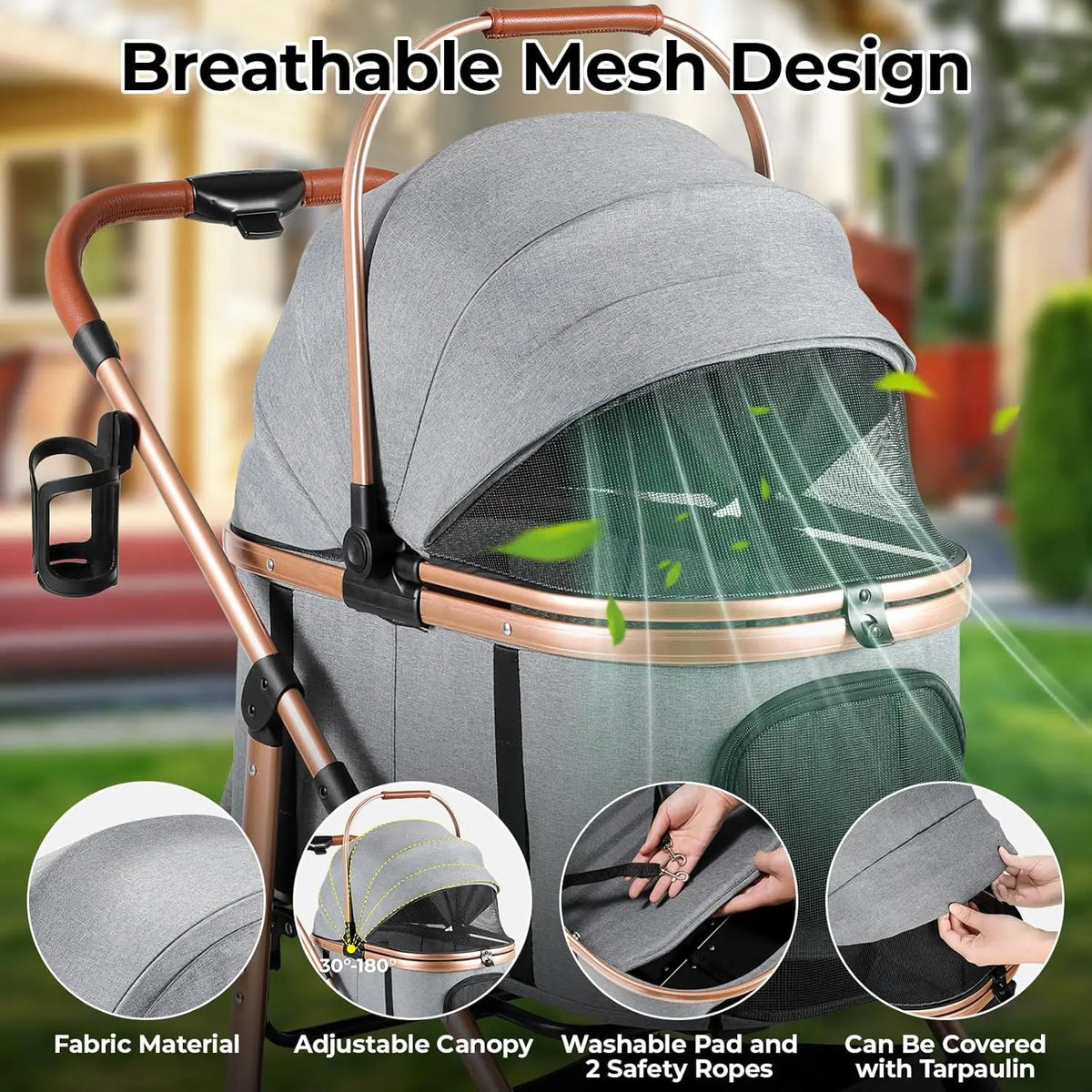 Dog Stroller All-Terrain Pet Stroller with Detachable Carrier One-Click Folding Buggy for Dogs and Cats up to 25kg, 360° Wheels