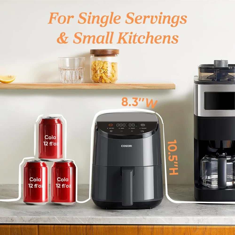 Compact Mini 2 Qt Air Fryer 4 in 1 Crispy Leftovers 97 Percent Less Oil 30 Recipes Nonstick Dishwasher Safe