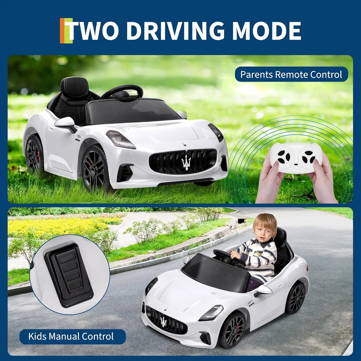 12V Ride on Car, Kids Electric Car with Remote Control | Battery Powered Vehicles with LED Light, Spring Suspension, Double Doors, Gift for Toddler 3-8 Years