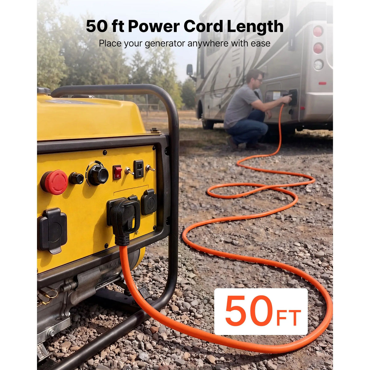 50 Amp Generator Cord, 50 Feet, 125/250V RV Power Cord NEMA 14-50P to SS2-50R with Twist Lock, Grip Handle, Heavy Duty 6AWG/3 + 8AWG/1 Generator Cable, for RV Camper Generator to House, Orange