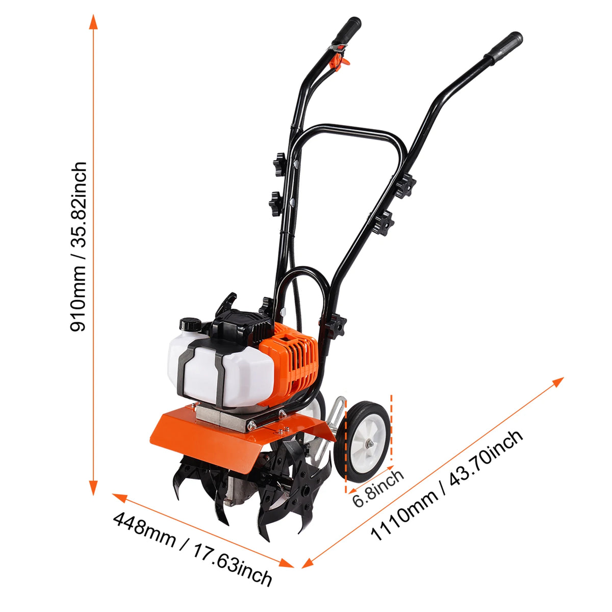 SucceBuy Tiller Cultivator Gas Powered 38CC Garden 4 Steel Adjustable Front Tines For Lawn Garden and Field Soil Cultivation