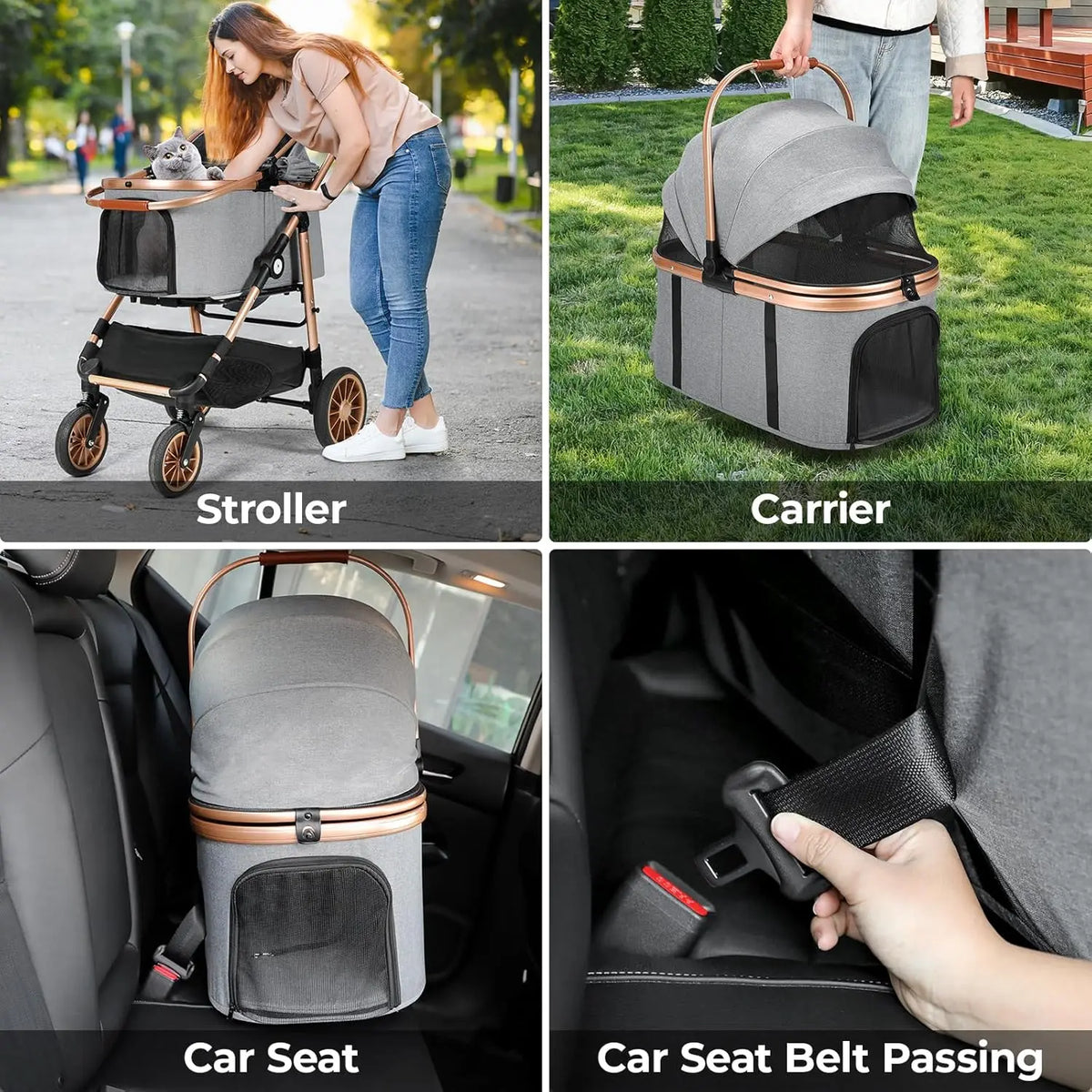 Dog Stroller All-Terrain Pet Stroller with Detachable Carrier One-Click Folding Buggy for Dogs and Cats up to 25kg, 360° Wheels