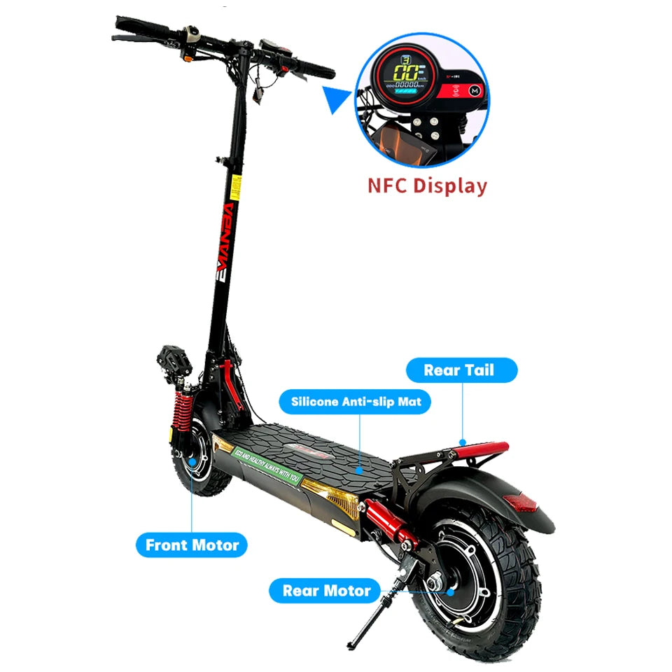 48V 18Ah E-Scooter 10" Off-road Pneumatic Tires All Terrain Mobility Scooter 1600W Dual Motor Powerful Electric Scooter