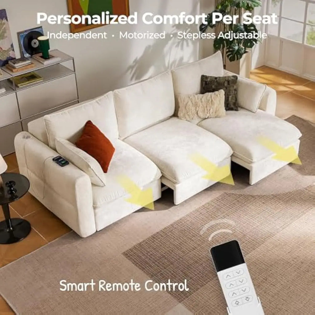 103 Inch Electric Convertible Sofa Bed with One-Touch Remote Control • 3 Adjustable Seating Configurations • 4 Functional Layout