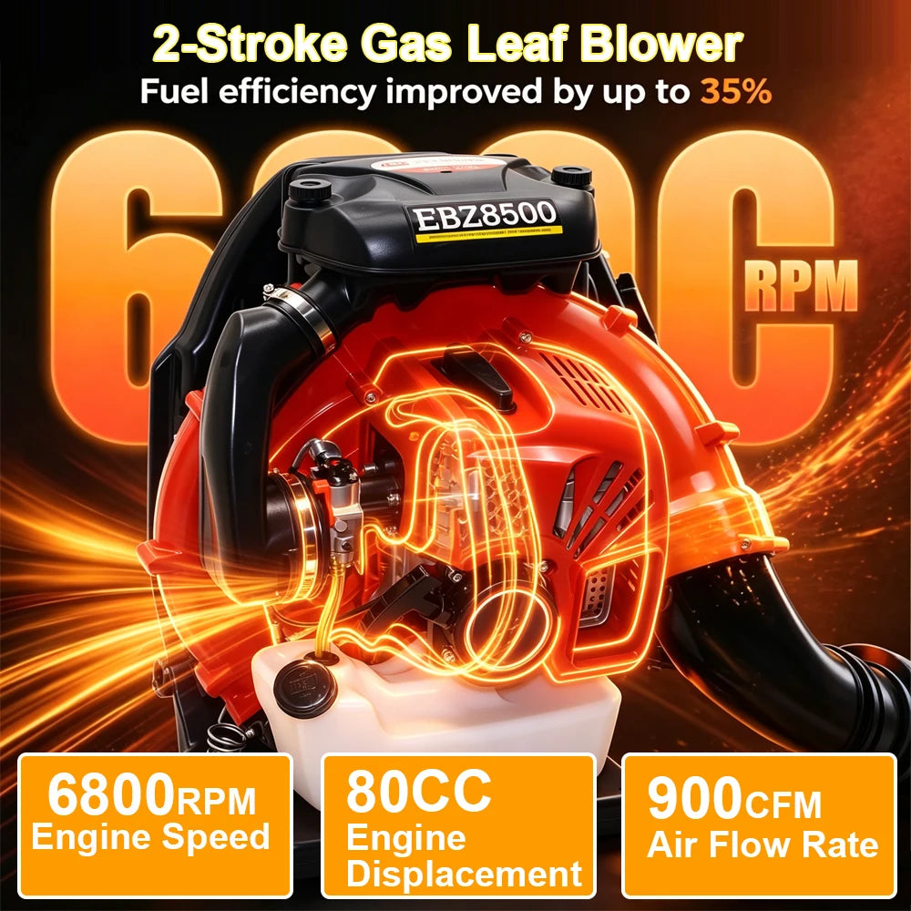 85CC High Power Gas Backpack Leaf Blower 900CFM Air Volume 280MPH Speed with 3L Fuel Tank for Heavy-Duty Yard Work And Snow Removal