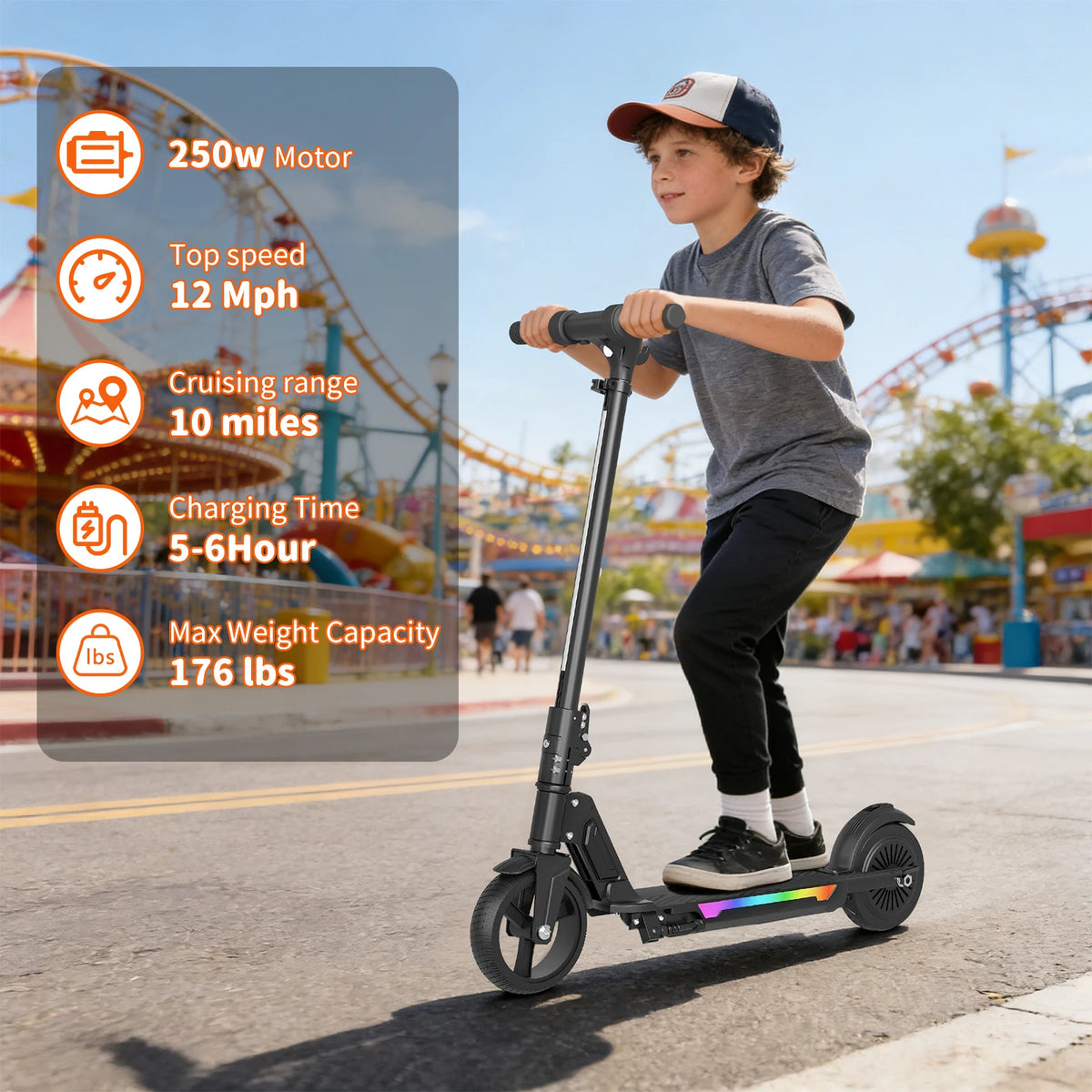 Commugo Electric Scooter 250W Powerful Motor & 12MPH Top Speed, 7" Solid Tire, Folding E Scooter with Dual Braking for Teens and Adults