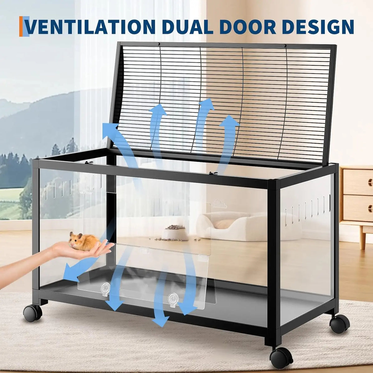 37.8" Stackable Metal Hamster Cage with Acrylic Panels for Small Pets | Ventilated Top Design, Clear Viewing Panels, Expandable Structure, Easy Access Doors, Multi Pet Habitat Solution