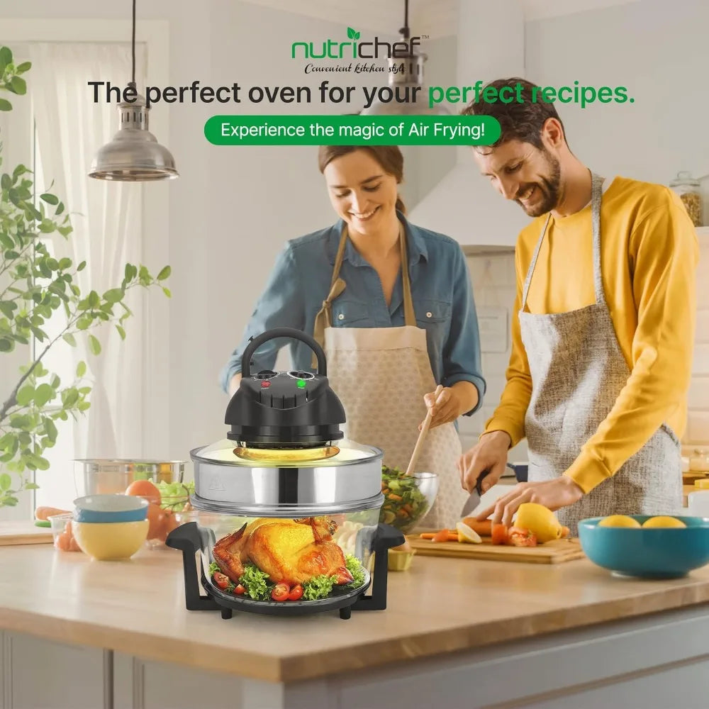 18 Quart Convection Countertop Air Fryer with See Through Glass Bowl for Fry Roast Bake Grill Steam Toast