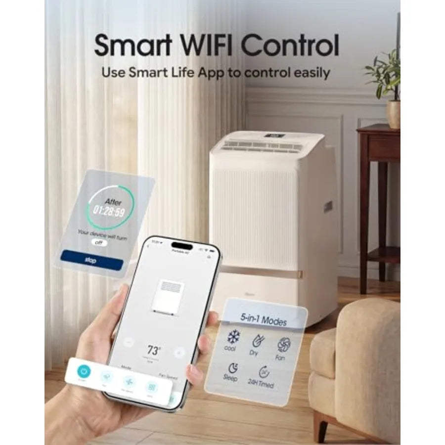 Portable Air Conditioners for home use, ABS plastic body, white color, 16000 BTU cooling for 800 sq ft with drainage-free cooli