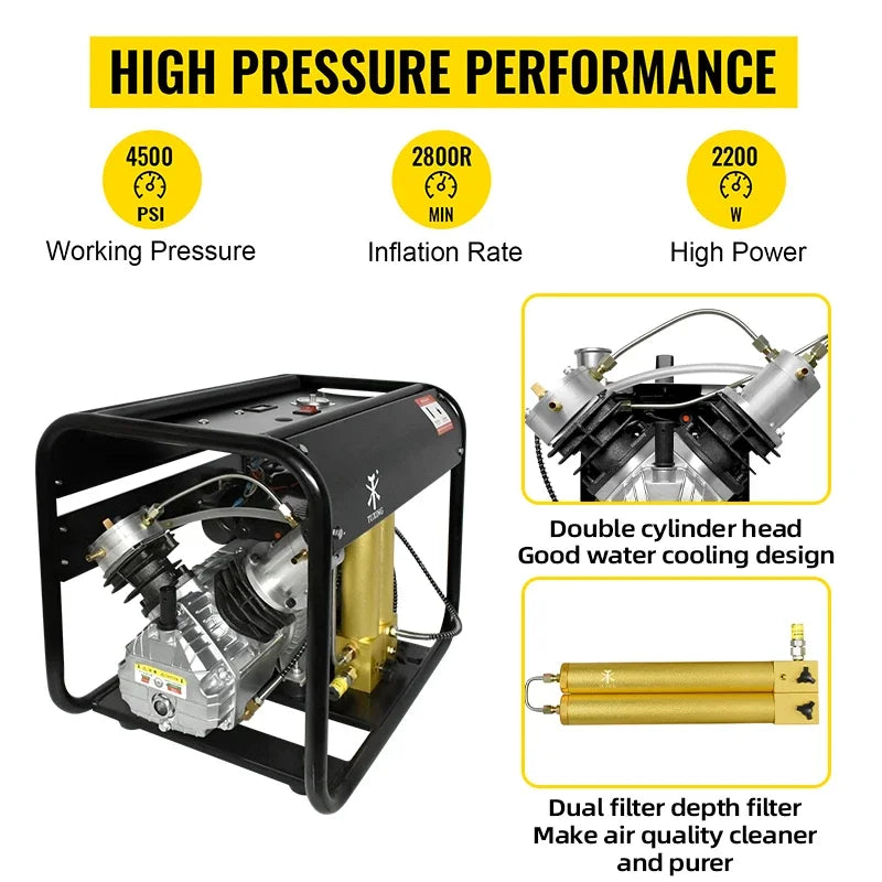 TUXING TXEDM042 300Bar PCP Air Compressor High Pressure Auto Stop With Double Filter Device for Scuba Diving Tank PCP Air Rifle