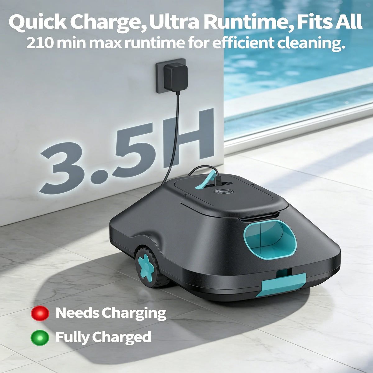 C2 Automatic Robotic Pool Cleaner Cordless Robotic Pool Vacuum with 210 Mins Long Runtime Smart Path Planning Auto-Parking Large Coverage up to 2200 Sq.Ft