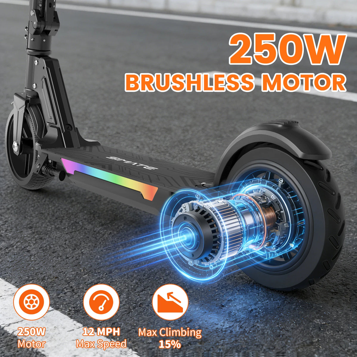 Commugo Electric Scooter 250W Powerful Motor & 12MPH Top Speed, 7" Solid Tire, Folding E Scooter with Dual Braking for Teens and Adults