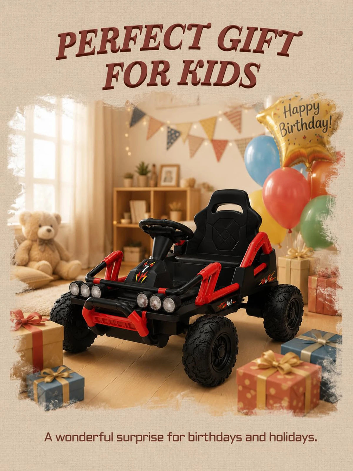 12V Kids Electric Ride On Car, Dual Motors, EVA Wheels, 6 MPH Off Road Racer, 7Ah Battery, 4 Wheel Outdoor Yard Toy For Ages 3-6