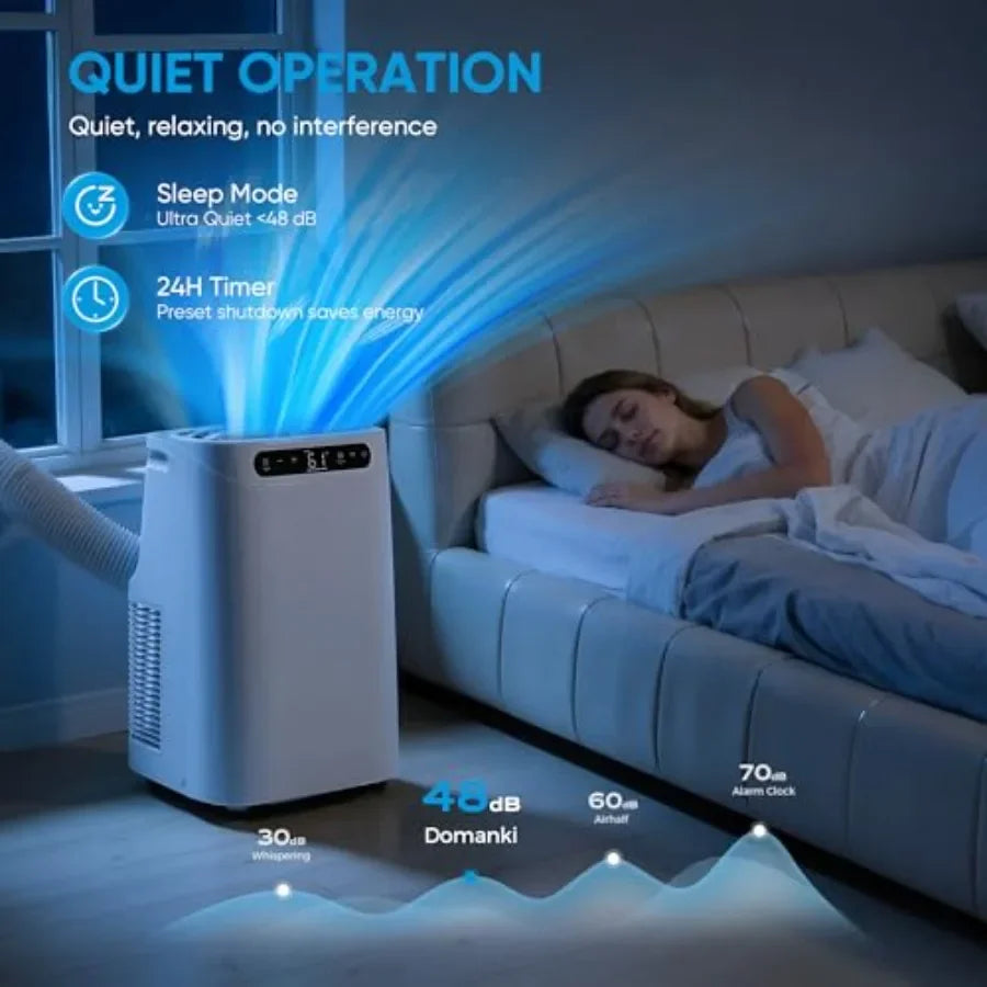 Portable air conditioner for room cooling up to 500 sq. ft, aluminum housing, white, 12000 BTU 3-in-1 quiet unit with dehumidif