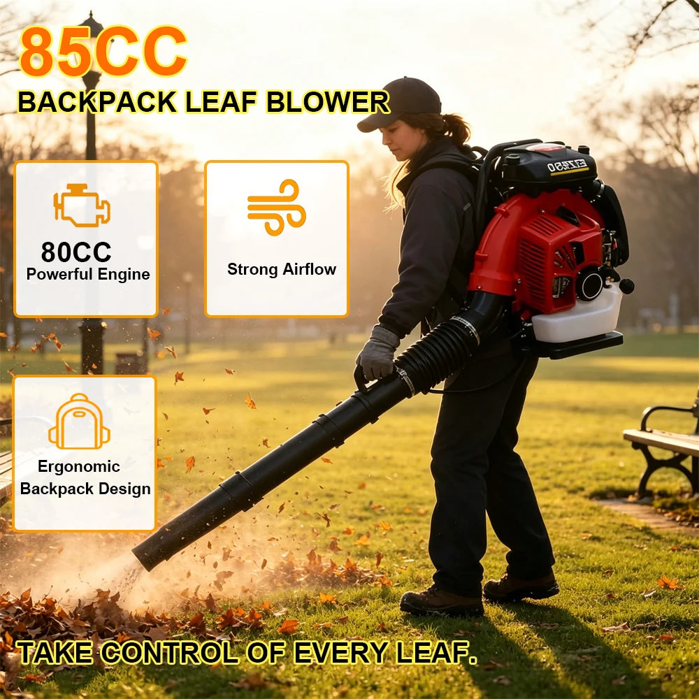 85CC High Power Gas Backpack Leaf Blower 900CFM Air Volume 280MPH Speed with 3L Fuel Tank for Heavy-Duty Yard Work And Snow Removal