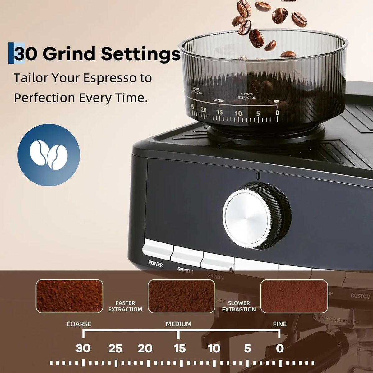 Espresso Machine with Grinder, Italian Semi-Automatic Pressure Coffee Maker with Rich Crema, Compact Lightweight Home Espresso Machine for Cappuccino and Latte
