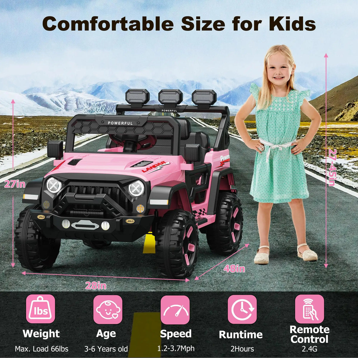 12V Kids Ride Car 4 Wheeler With 2.4G Parent Remote Dual Motors EVA Tires Bluetooth Music Soft Start Electric Toy For Ages 3-6