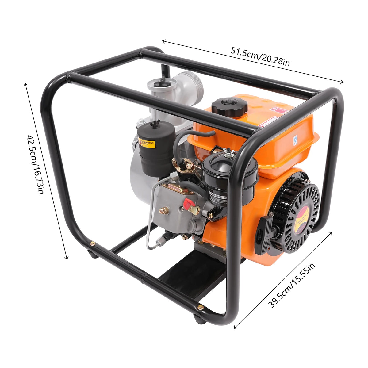 Portable High Pressure with 7.5 m Hose,4-Stroke 196CC Diesel-powered Water Pump, 3 inch Trash Water Transfer Pump, Diesel Water Pump, suits for Irrigation Pool