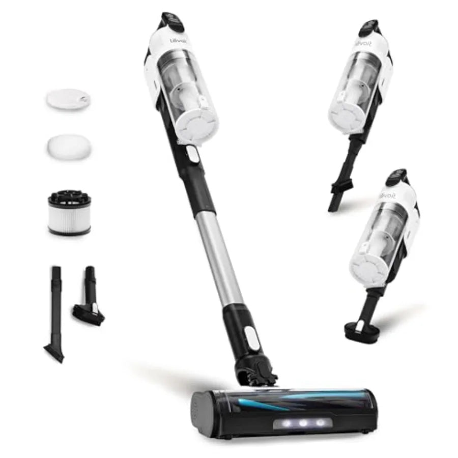 Cordless Vacuum Cleaner for pet hair removal, anti-tangle nylon-brushroll, black-gray, 50-min runtime, 180 lay-flat design, lig