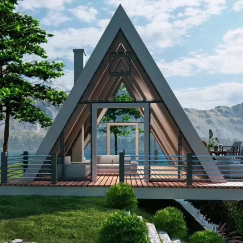 Prefab Steel House Triangular House Sea Chalet Modern a Frame Home Garden Buildings Outdoor Portable Tiny House River Cabin