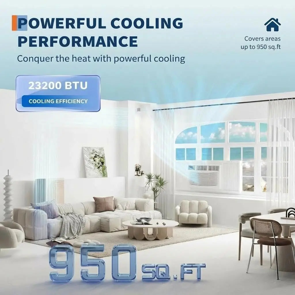 Window Air Conditioner Heat Pump, 23200 BTU 7-in-1 Smart Inverter Window AC Unit, Cool Heat Fan & Dry 208/230V Alexa & Wifi Up to 950 Sq ft