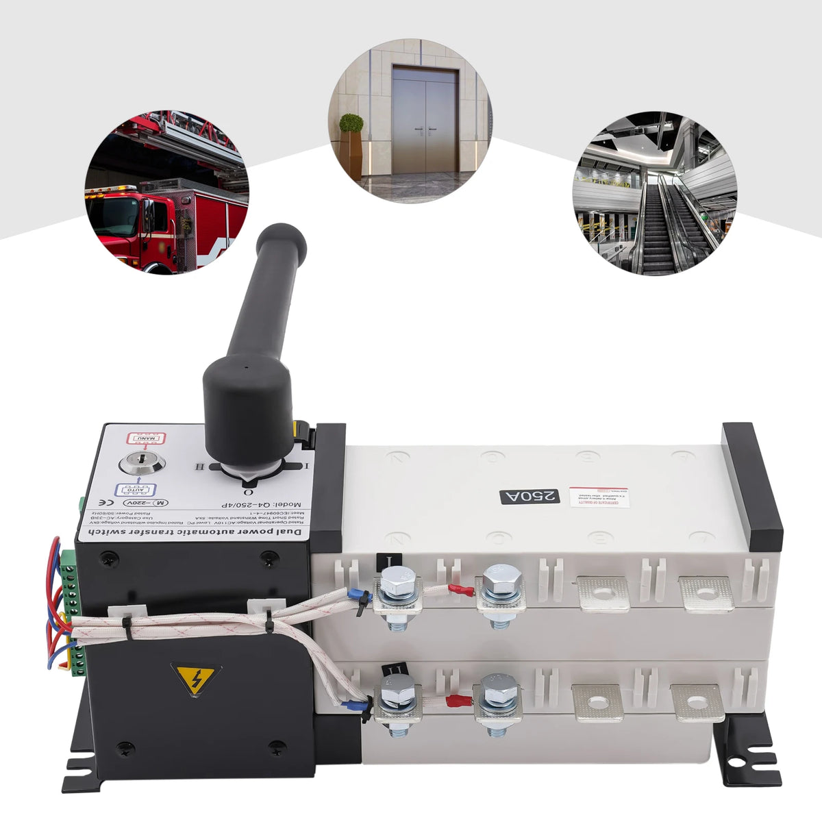 Dual Power Automatic Transfer Switch 250A, 4P ATS With Manual/Auto Adjustment & Flame Retardant Resin, Emergency Power Transfer Switch For Factory