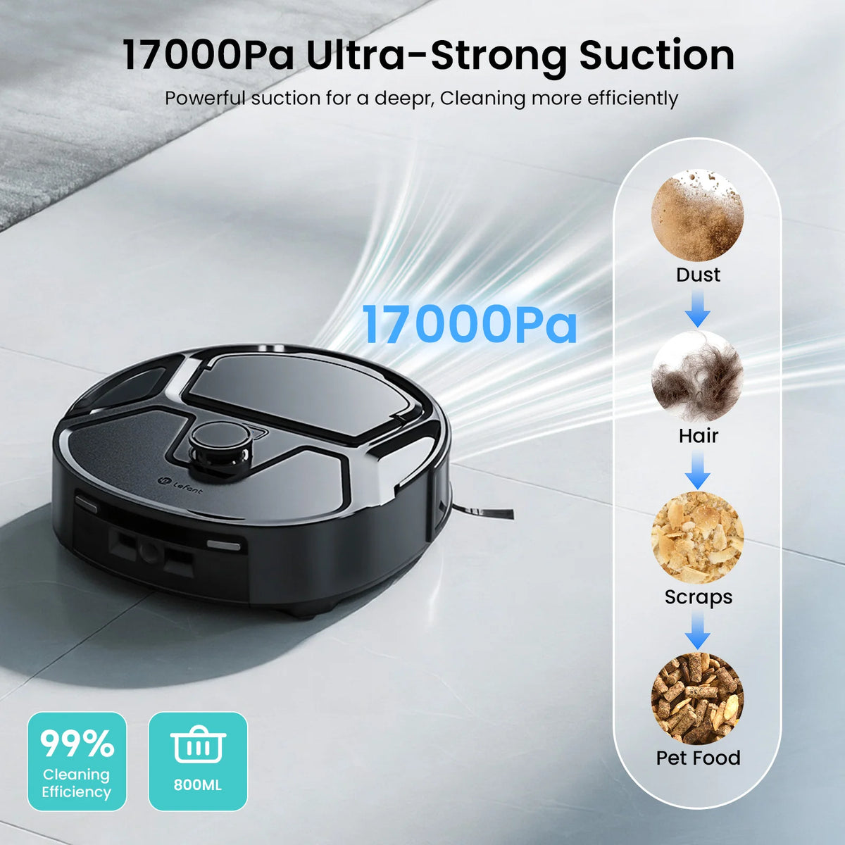 Lefant M265 Robot Vacuum and Mop, 17000Pa Strong Suction, Self-Cleaning Roller Mop with Auto Drying, LiDAR Navigation & Obstacle Avoidance, Tangle-Free Pet Hair, Slim, 5G WiFi,