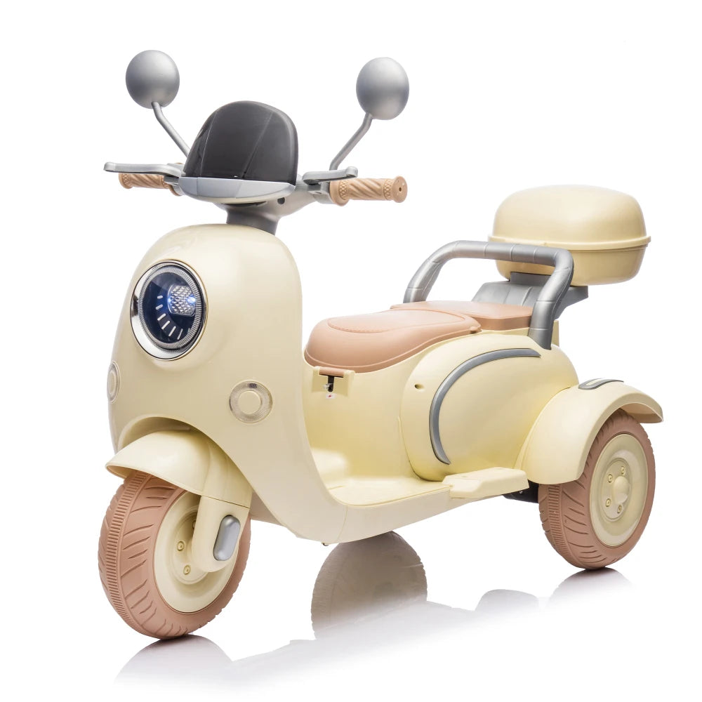 12V Two Motors Kids Ride On Level Up Two-seater Electric Motorcycle, Three-wheel Toy W/Music, Bluetooth, USB, Backseat Flip Adult Seat, Portable Storage Hooks & Oversized Trunk, LED Headlight For Kids 3-6.