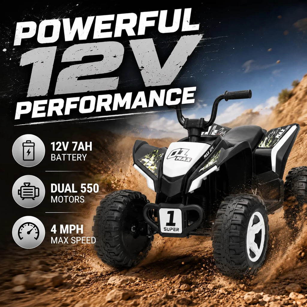 12V Kids Electric ATV 4 Wheeler, Dual 550 Motors, 4 MPH Ride On Quad With Forward Reverse, Outdoor Toy For Ages 3-6 Play