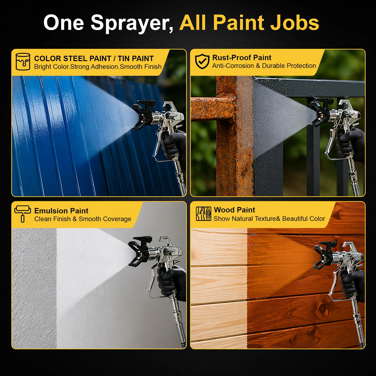Airless Paint Sprayer|SIHAO 650W/700W Airless Paint Sprayer Pro, Electric Spray Gun Kit Adjustable Pressure with Pipe for Wall Ceiling Wood, Portable Paint Sprayer for Home DIY Interior Exterior Painting