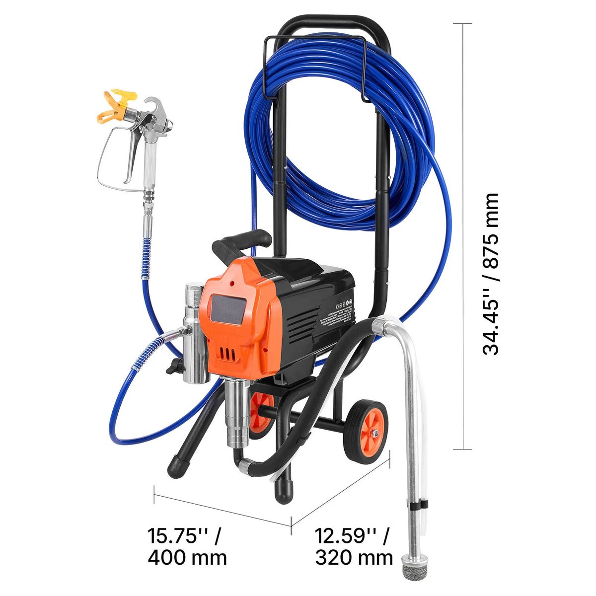 SucceBuy Stand Airless Paint Sprayer High Pressure Sprayer with Cart Cleaning Brush Hose Extension Rod Nozzles Paint Machine