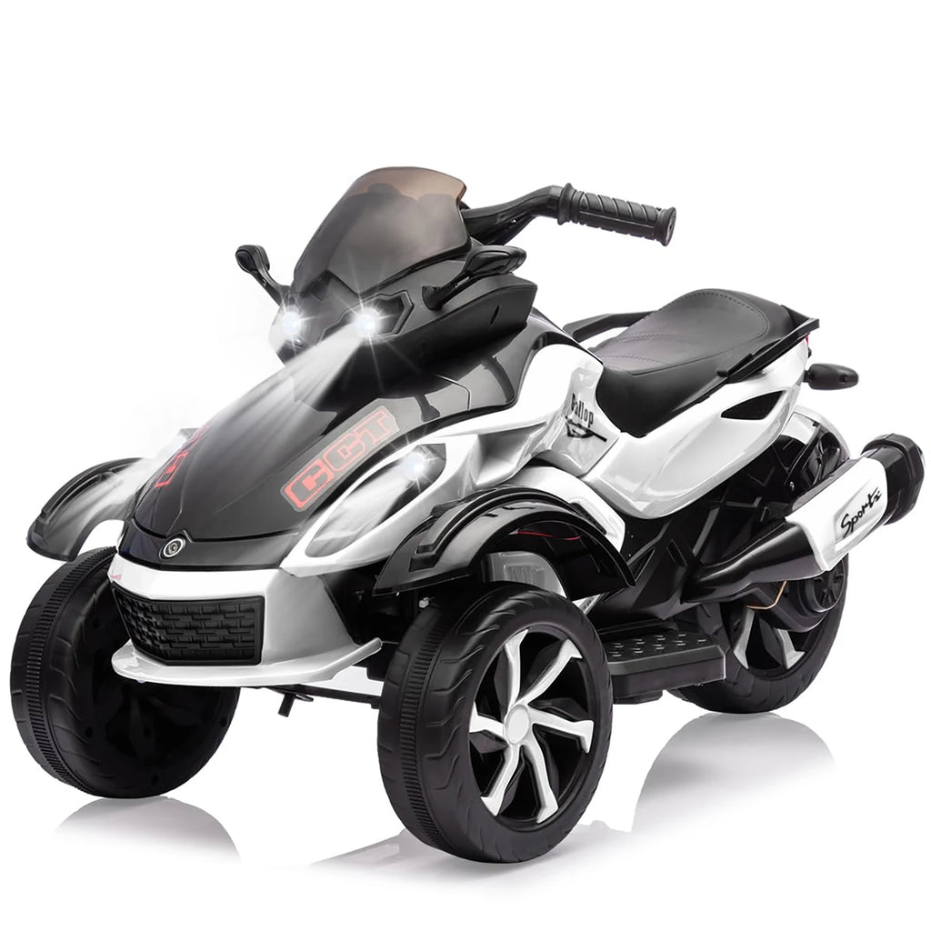 12V Kids Ride On ATV 3 Wheel Electric Motorcycle With LED Lights, Music, Tread Tires, Battery Powered Off Road Toy Ages 3-6