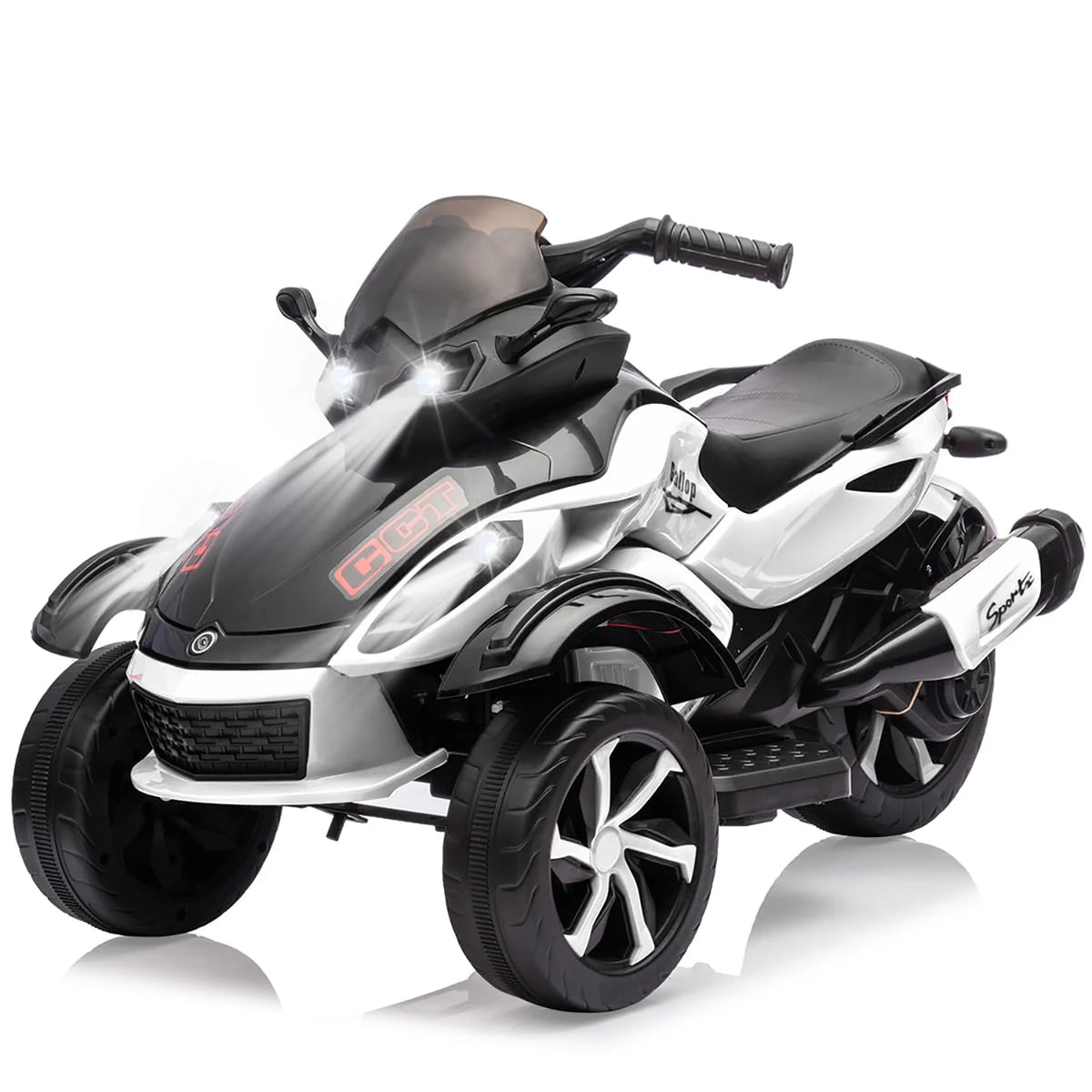 12V Kids Ride On ATV 3 Wheel Electric Motorcycle With LED Lights, Music, Tread Tires, Battery Powered Off Road Toy Ages 3-6