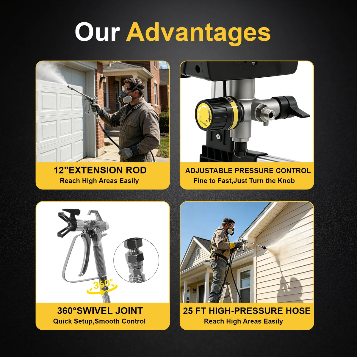 Airless Paint Sprayer|SIHAO 650W/700W Airless Paint Sprayer Pro, Electric Spray Gun Kit Adjustable Pressure with Pipe for Wall Ceiling Wood, Portable Paint Sprayer for Home DIY Interior Exterior Painting