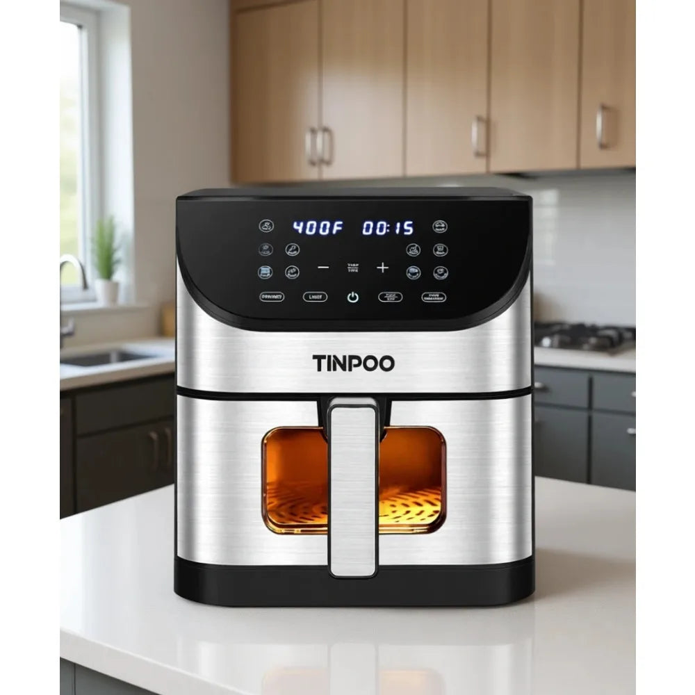 Large Capacity Oilless Air Fryer 1500W with 10 Presets Visible Window Nonstick Basket Healthy Cooking