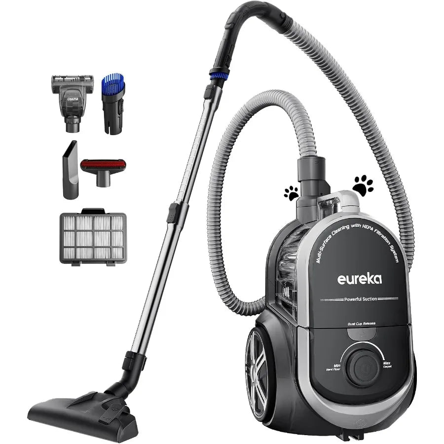 Bagless Canister Vacuum Cleaner, Powerful Suction Vacuum for Hardwood Floors and Carpets, Lightweight Multi Surface Household Vacuum for Home Floor Cleaning