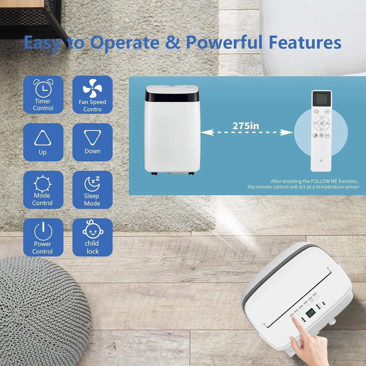 Portable Air Conditioners, 10000BTU 3-in-1 AC Unit with Cooling, Dehumidifier & Fan Modes, Remote Control, Digital Display, Mobility, Quiet Freestanding AC Cooling for 450 Sq.Ft for Home, Office, RV