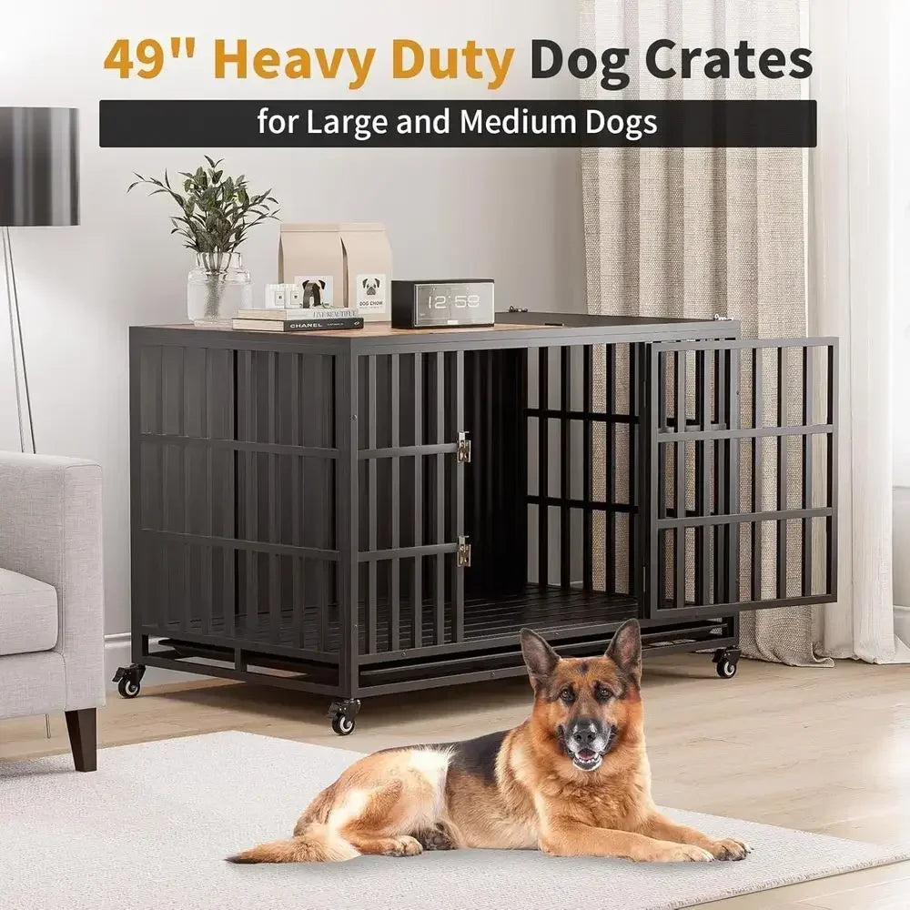 Sturdy Wooden Dog Crate for Large and Medium Breeds, Indoor Kennel with Removable Tray, Brown Decorative Pet House End Table (49