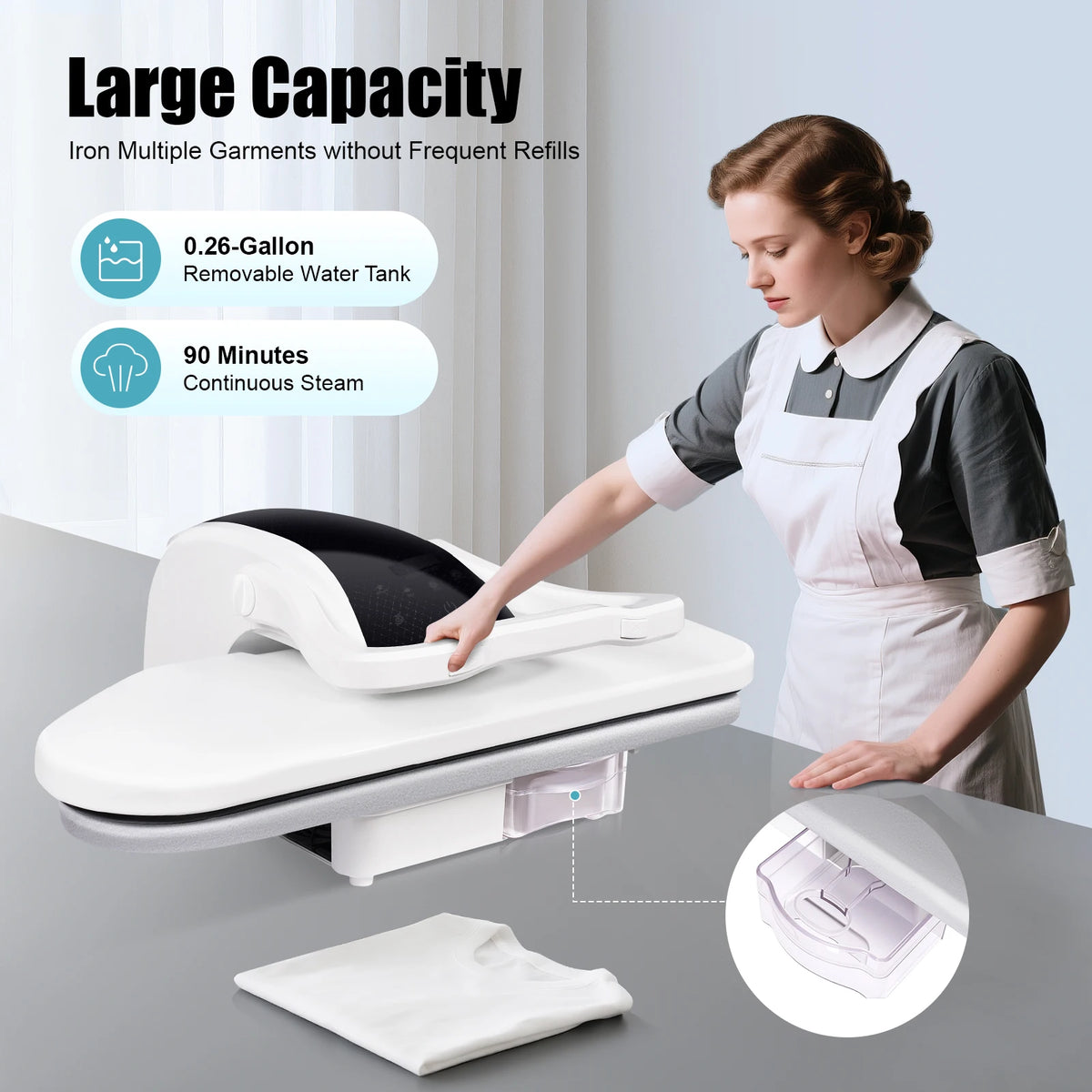 1600W Intelligent Steam Press Iron Machine, 26in Large Ironing Area Electric Clothes Iron Press, 5 Fabric Modes Fabric Ironing Press With Touch Screen AI Voice And 1L Water Tank, Overheat Protection For Clothing Shop, Home Us
