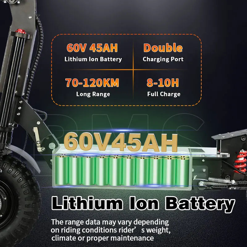 Electric Scooter for Adults 10000W Dual Motor 60MPH 70 Mile Range 60V 50Ah 14-Inch Off Road Tire