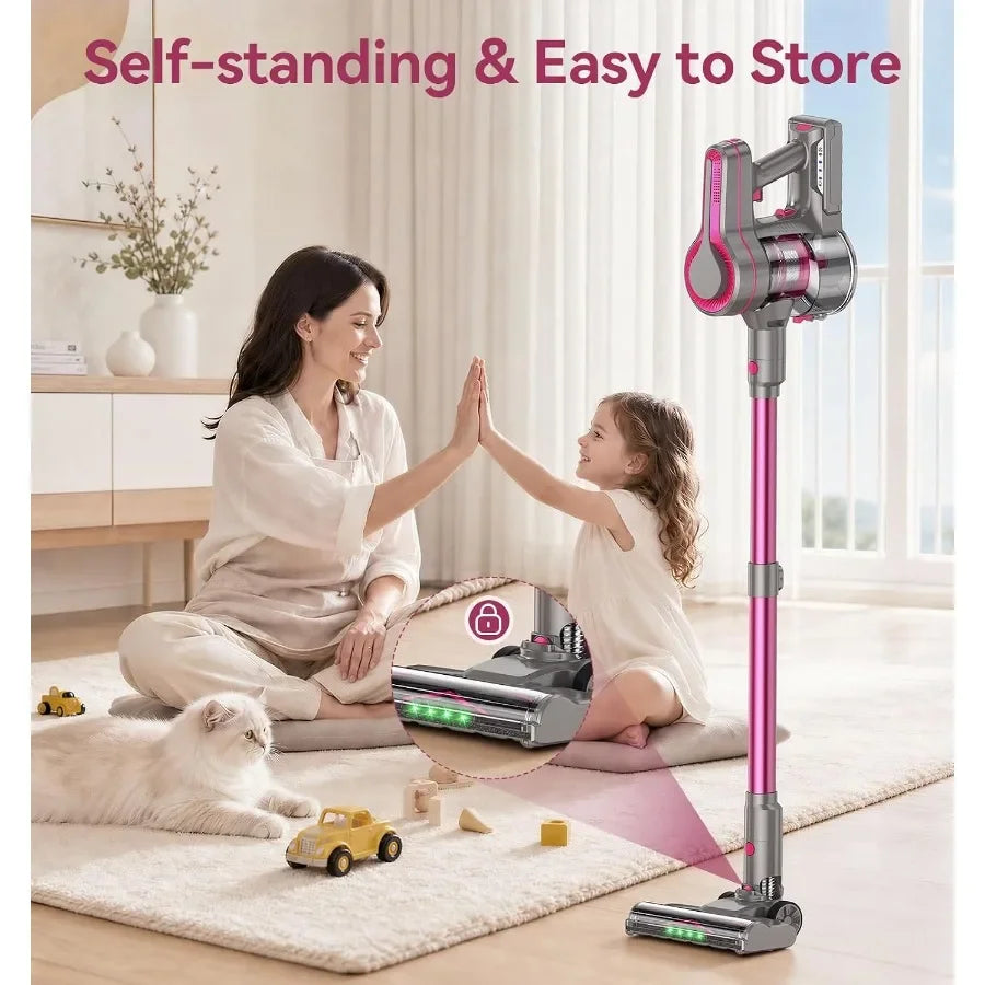 600W/50Kpa Cordless Vacuum Cleaners for Home, 50Mins Stick Vacuum with Self-Standing, Anti-Tangl, Lightweight Wireless Vacuum F