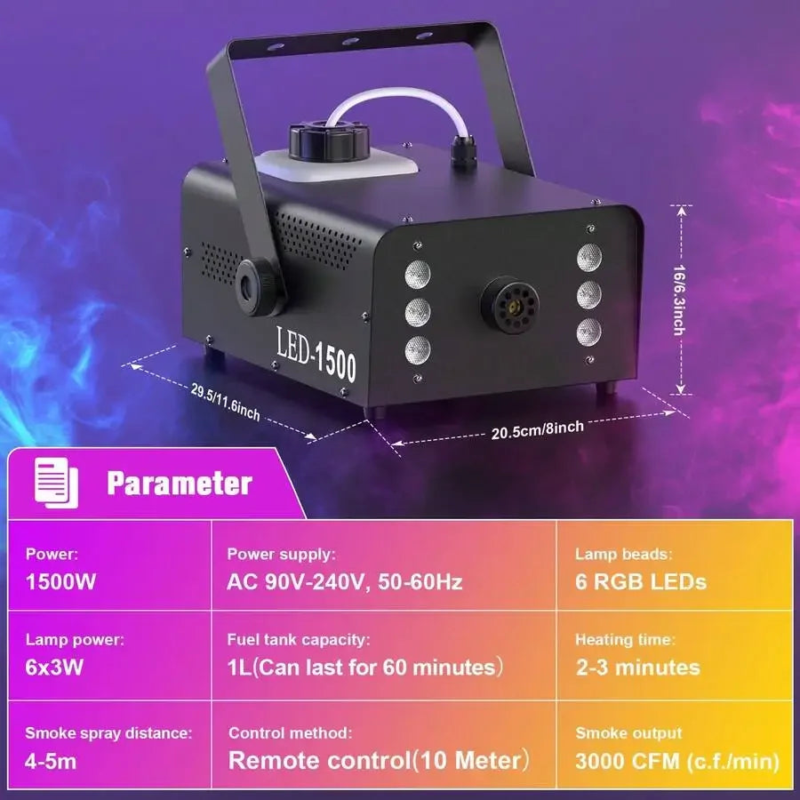 1500W Fog Machine 6 RGB LED With Remote Control Stage Smoke Equipment For Halloween Carnival Party Wedding Musical Show Club Bar